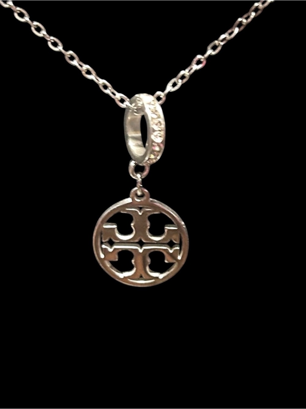 Tory Burch Silver Logo Disc Pendant Necklace - Silver